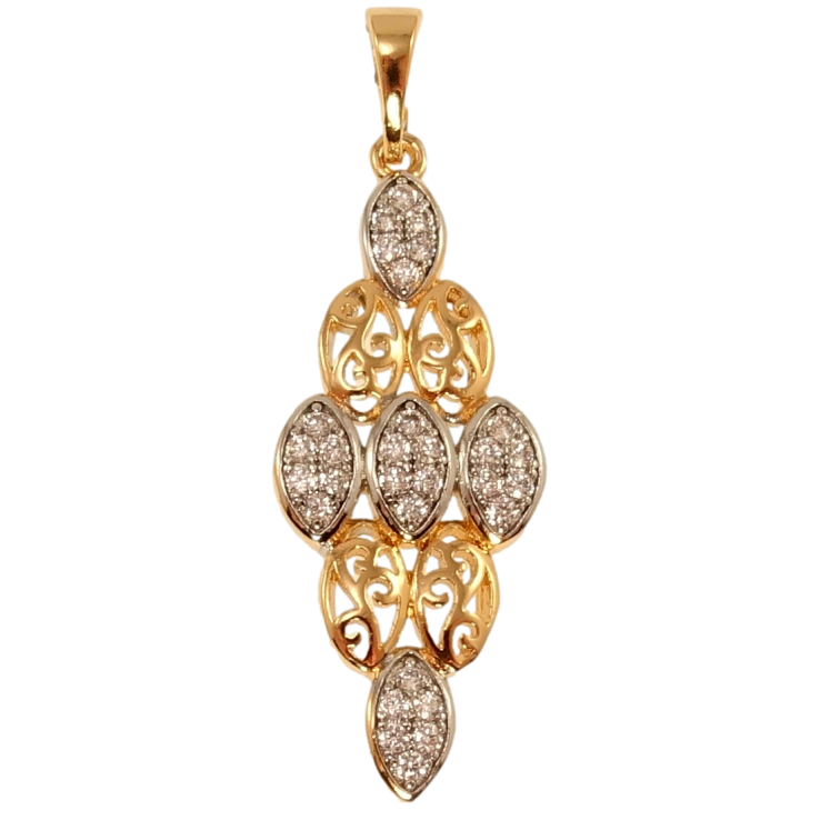 Кулон Xuping Позолота + Родий Ромбовая подвеска с резным вензельным узором и цирконием фото №2 Кулон Xuping Позолота + Родий Ромбовая подвеска с резным вензельным узором и цирконием фото №2