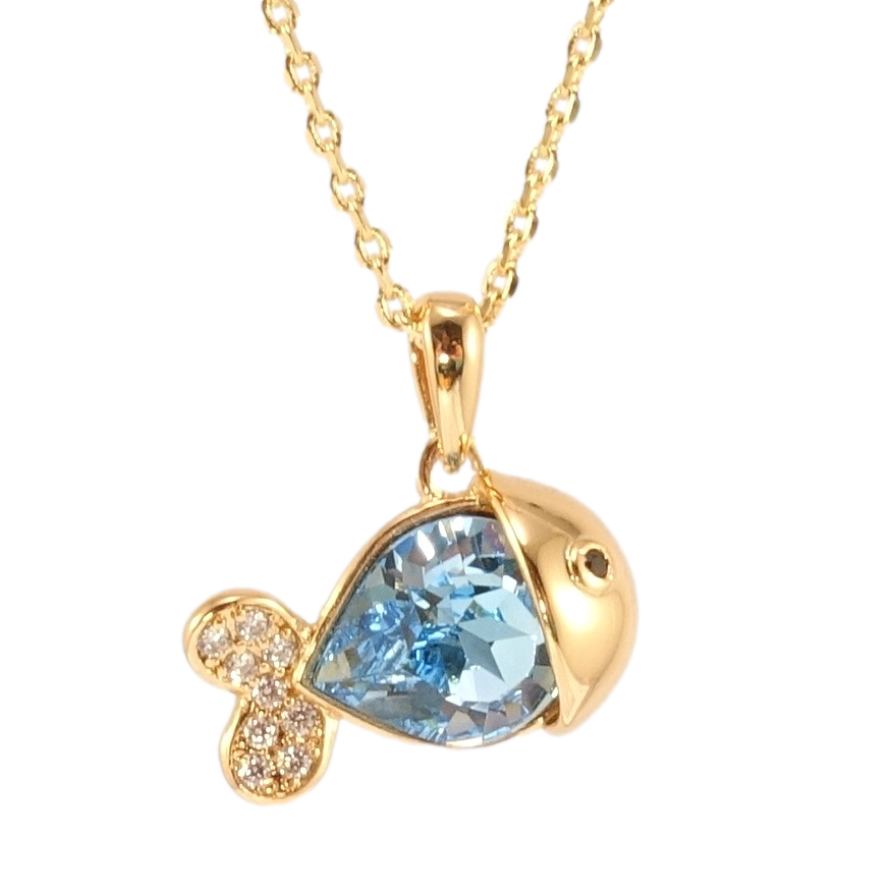 Кулон Xuping цвет 18K с кр-ми Swarovski на цепочке Рыбка с кристаллом Aquamarine длина 39-44см х 1мм фото №1 Кулон Xuping цвет 18K с кр-ми Swarovski на цепочке Рыбка с кристаллом Aquamarine длина 39-44см х 1мм фото №1