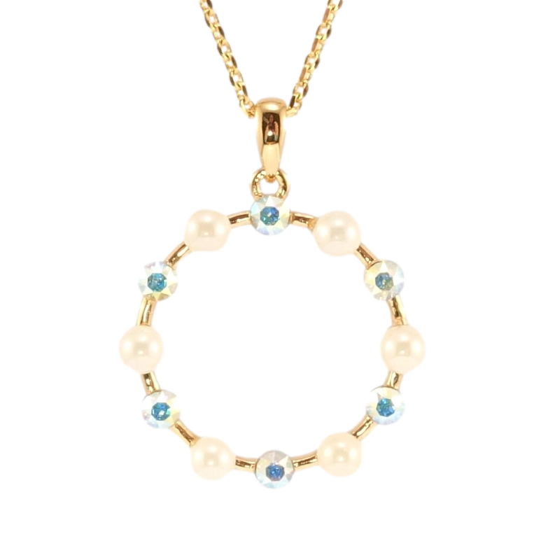 Кулон Xuping колір 18K з кр-ми Swarovski на ланцюжку Віночок з кристалом АВ і перлинами довжина 40-45см х фото №1