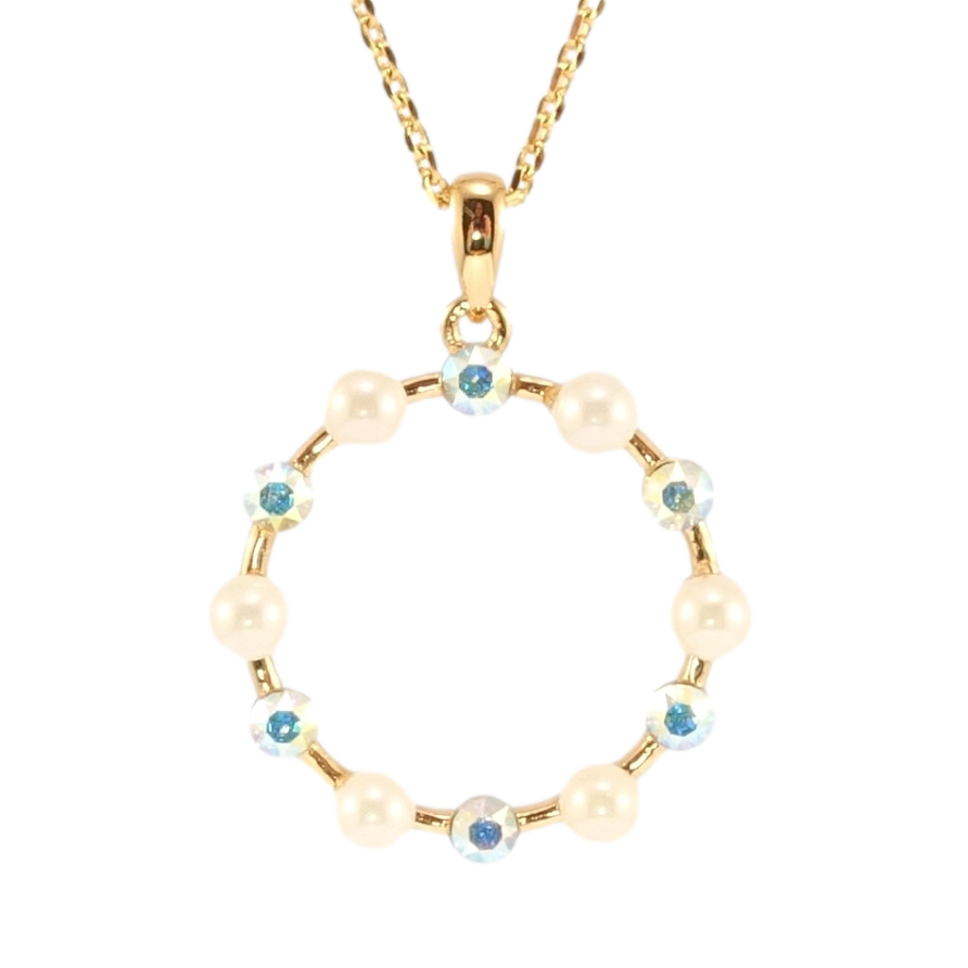 Кулон Xuping колір 18K з кр-ми Swarovski на ланцюжку Віночок з кристалом АВ і перлинами довжина 40-45см х фото №1