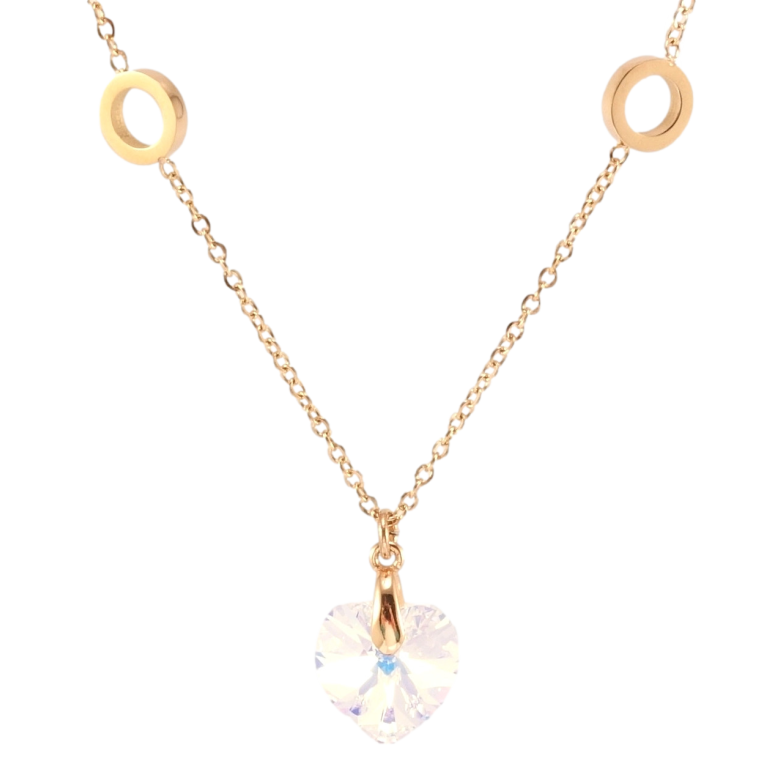 Кулон Xuping цвет РО с кр-ми Swarovski на цепочке Кристальное сердце Shimmer длина 37-42см х 1мм фото №1