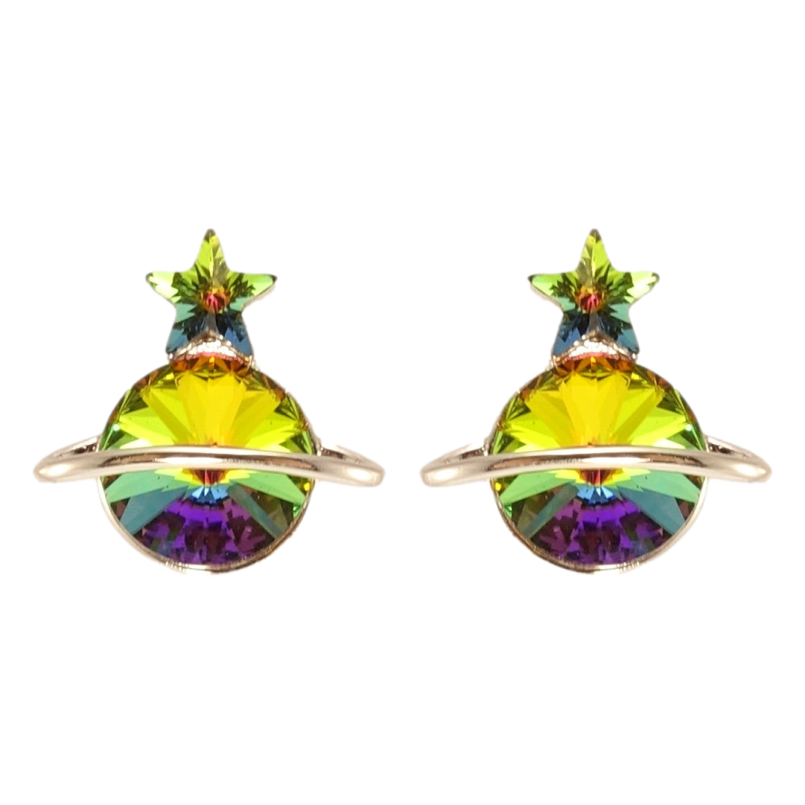 Сережки Xuping колір Родій з кристалами Swarovski пусети Сатурн кристал Vitrail Medium фото №1