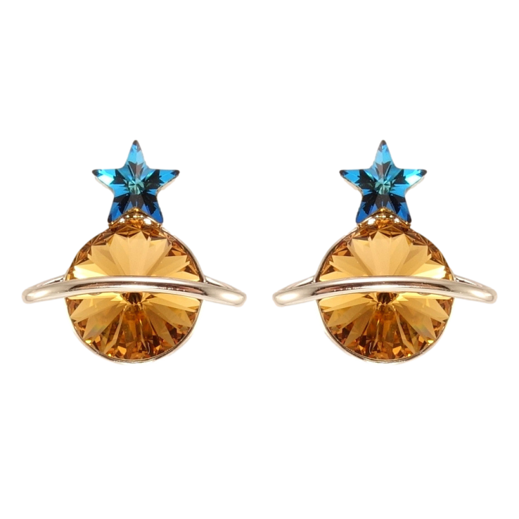 Сережки Xuping колір Родій з кристалами Swarovski пусети Сатурн кристали Copper та Capri Blue фото №12