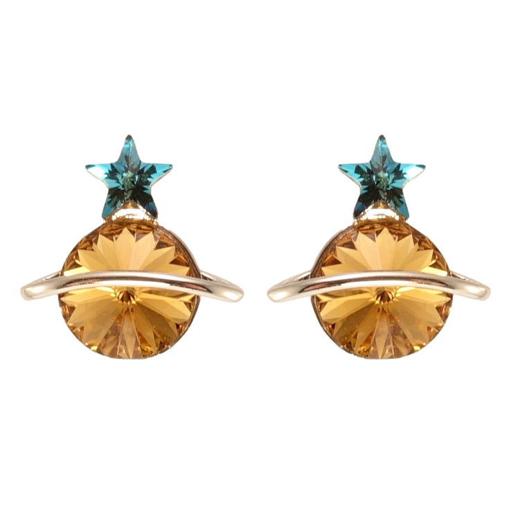 Серьги Xuping цвет Родий с кристаллами Swarovski пусеты Сатурн кристаллы Copper и Metallic Blue фото №5