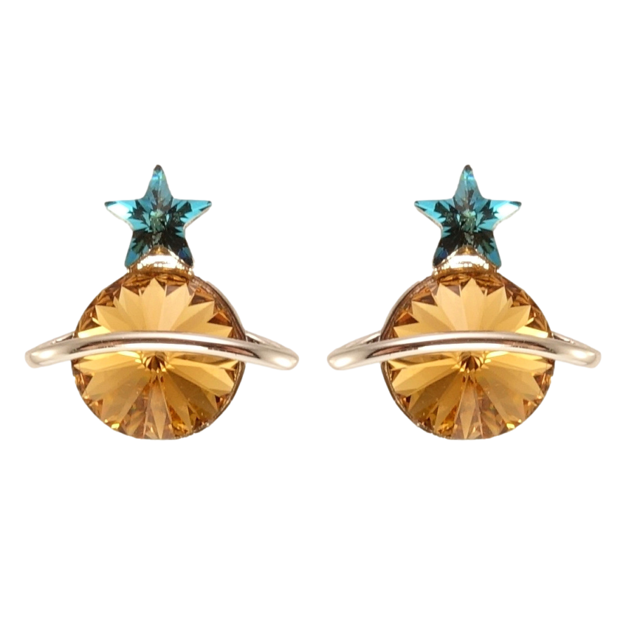 Серьги Xuping цвет Родий с кристаллами Swarovski пусеты Сатурн кристаллы Copper и Metallic Blue фото №1