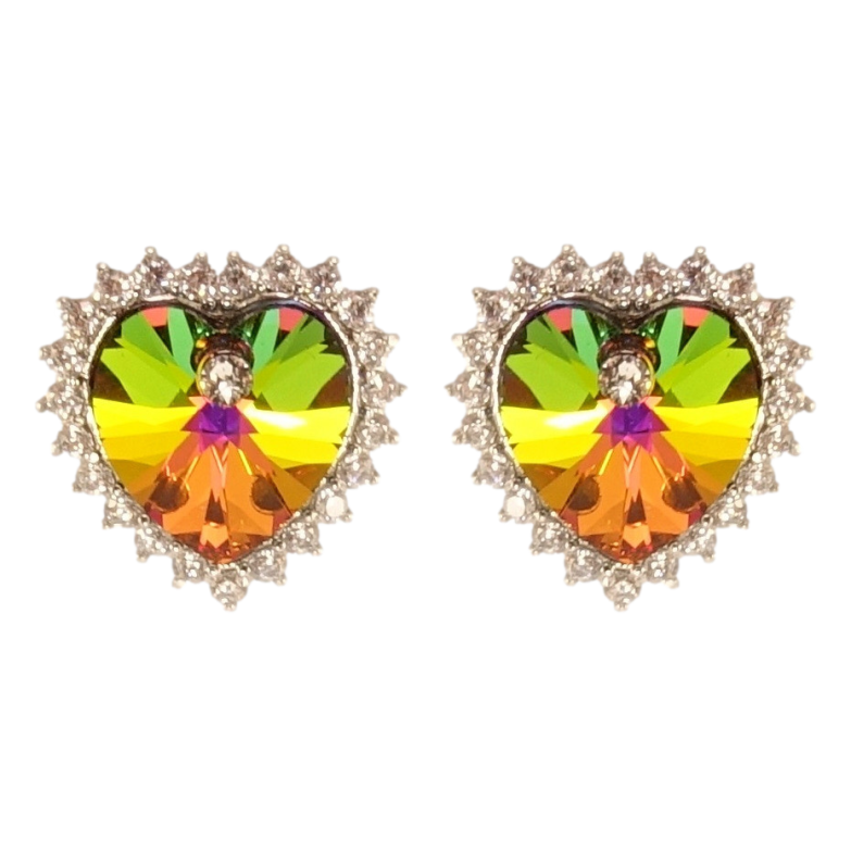 Серьги Xuping цвет Родий с кристаллами Swarovski пусеты Сердечки Vitrail Medium в обрамлении кристаллов фото №1 Серьги Xuping цвет Родий с кристаллами Swarovski пусеты Сердечки Vitrail Medium в обрамлении кристаллов фото №1