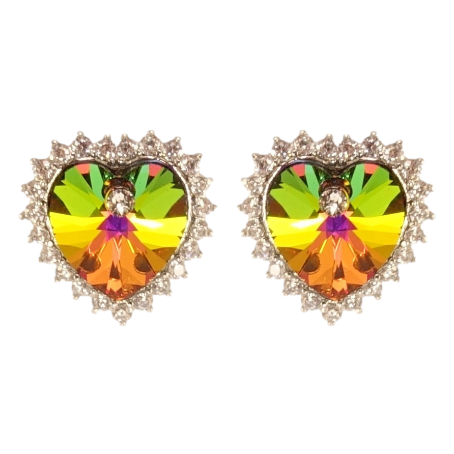 Серьги Xuping цвет Родий с кристаллами Swarovski пусеты Сердечки Vitrail Medium в обрамлении кристаллов фото №1 Серьги Xuping цвет Родий с кристаллами Swarovski пусеты Сердечки Vitrail Medium в обрамлении кристаллов фото №1