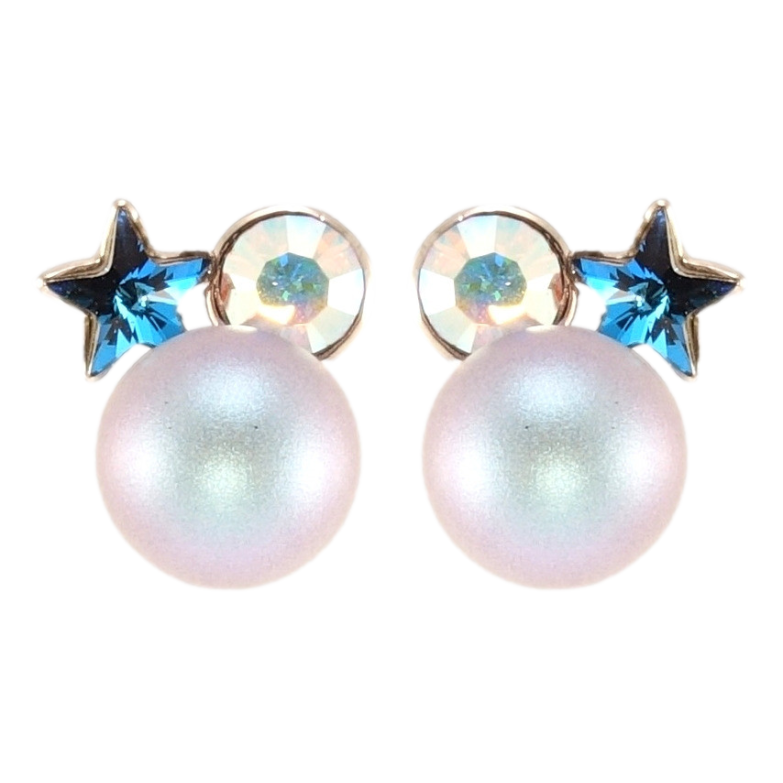 Сережки Xuping колір Родій з кристалами Swarovski пусети Перлина з кристалами Capri Blue та АВ фото №1