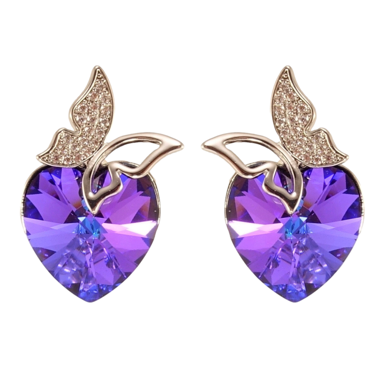 Серьги Xuping цвет Родий с кристаллами Swarovski пусеты Сердечки Cobalt с бабочками фото №1 Серьги Xuping цвет Родий с кристаллами Swarovski пусеты Сердечки Cobalt с бабочками фото №1