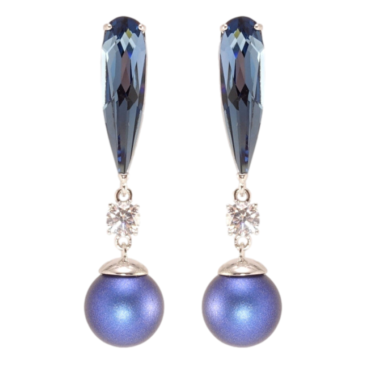 Сережки Xuping колір Родій з кристалами Swarovski пусети Підвіски з синіми перлами та кристалом Montana ø фото №14