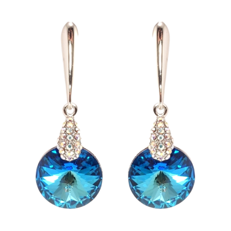 Сережки Xuping колір Родій з кристалами Swarovski пусети Підвіски з кристалом Capri Blue ø 14мм фото №15