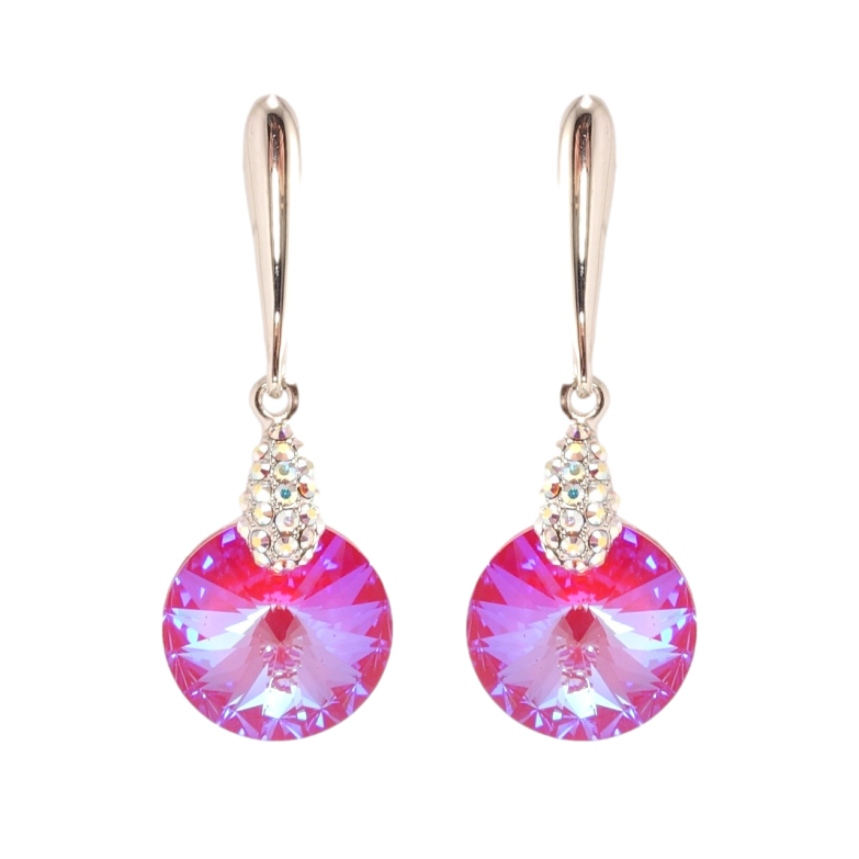 Серьги Xuping цвет Родий с кристаллами Swarovski пусеты Подвески с кристаллом Fuchsia Delite ø 14мм фото №9