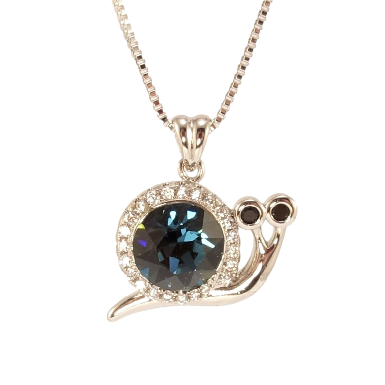 Кулон Xuping цвет Родий с кр-ми Swarovski на цепочке Улитка с кристаллом Montana дл. 41-46см х 1мм фото №1