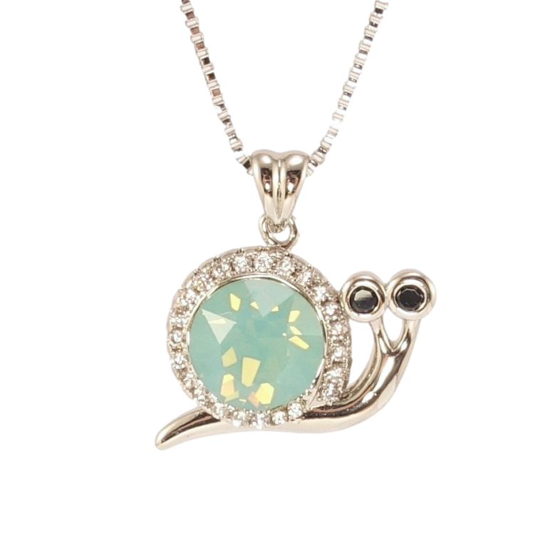 Кулон Xuping цвет Родий с кр-ми Swarovski на цепочке Улитка с кристаллом Pacific Opal дл. 41-46см х 1мм фото №1