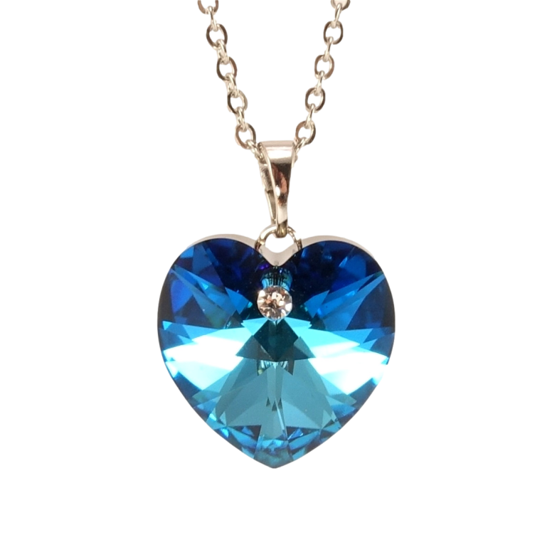Кулон Xuping колір Родій з кр-ми Swarovski на ланцюжку Кристальне серце Capri Blue дл. 41-46см х 2мм фото №1