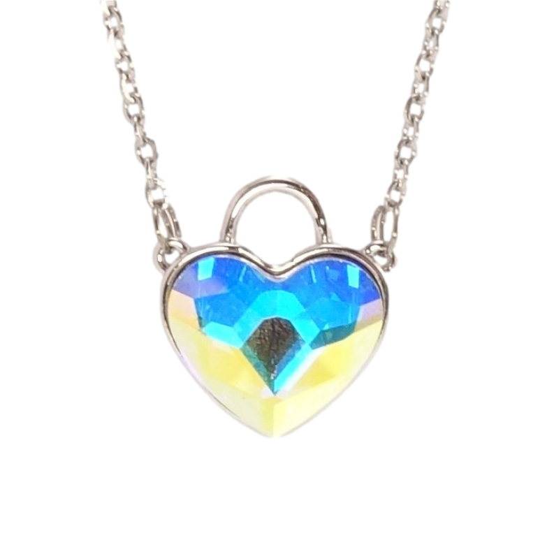 Кулон Xuping колір Родій з кр-ми Swarovski на ланцюжку Кристальне серце-замочок AВ дл. 41-46см х 1мм фото №1