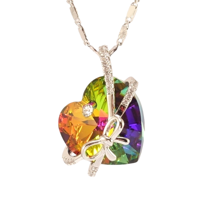 Кулон Xuping колір Родій з кр-ми Swarovski на ланцюжку Серце Vitrail Medium з бантом дл. 45см х 2мм фото №1