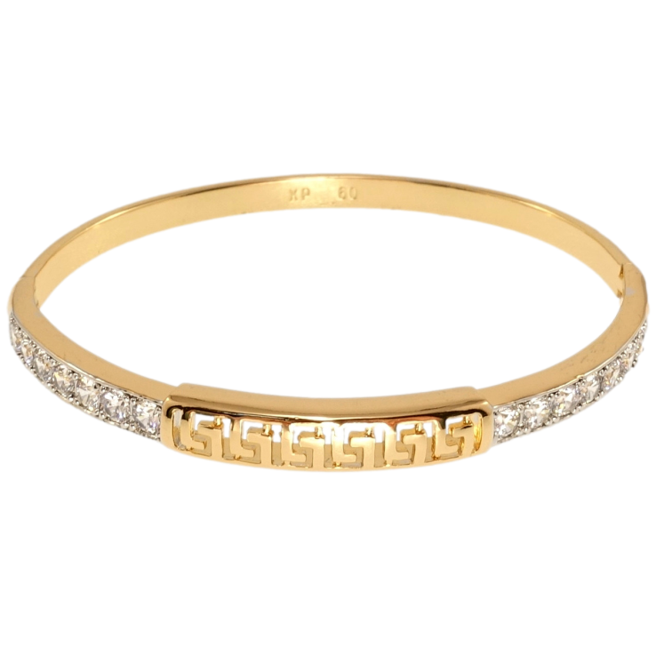 Браслет Xuping Позолота + Родий Меандровый орнамент с дорожкой циркония ø 6см фото №7 Браслет Xuping Позолота + Родий Меандровый орнамент с дорожкой циркония ø 6см фото №7