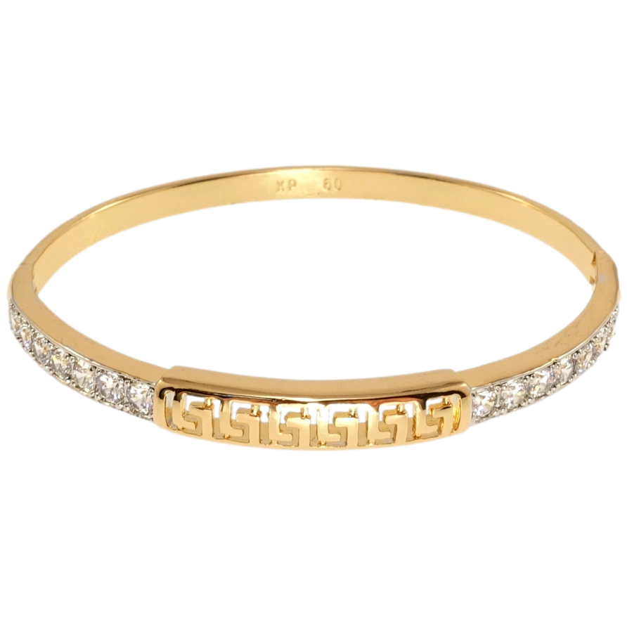 Браслет Xuping Позолота + Родий Меандровый орнамент с дорожкой циркония ø 6см фото №1 Браслет Xuping Позолота + Родий Меандровый орнамент с дорожкой циркония ø 6см фото №1