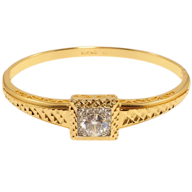 Браслет Xuping Позолота + Родий Кристалл в квадратной оправе с насечками ø 6см фото №8 Браслет Xuping Позолота + Родий Кристалл в квадратной оправе с насечками ø 6см фото №8