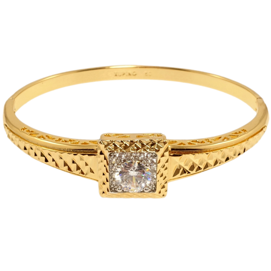 Браслет Xuping Позолота + Родий Кристалл в квадратной оправе с насечками ø 6см фото №1