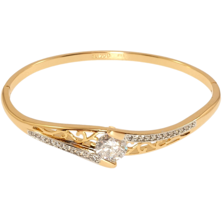 Браслет Xuping Позолота + Родий Декоративный резной орнамент с вставкой кристалл и дорожками циркония ø 6см фото №9 Браслет Xuping Позолота + Родий Декоративный резной орнамент с вставкой кристалл и дорожками циркония ø 6см фото №9