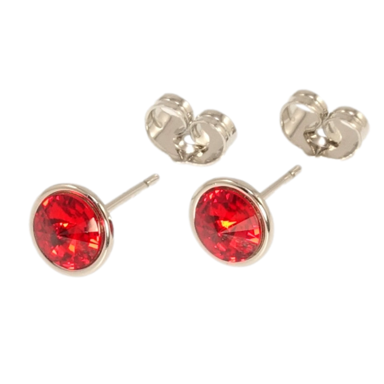 Серьги Xuping цвет Родий с кристаллами Swarovski пусеты Кристалл Light Siam в ободковой оправе ø 8мм фото №1 Серьги Xuping цвет Родий с кристаллами Swarovski пусеты Кристалл Light Siam в ободковой оправе ø 8мм фото №1