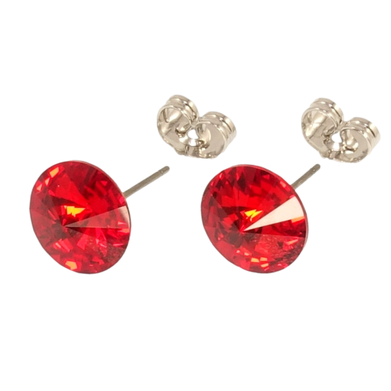 Сережки Xuping колір Родій з кристалами Swarovski пусети Кристал Red Magma ø 11мм фото №1