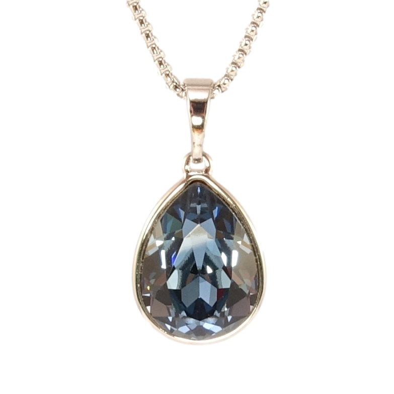 Кулон Xuping колір Родій з кр-ми Swarovski на ланцюжку Кристальна крапелька Montana дл. 40-45см х 1мм фото №1