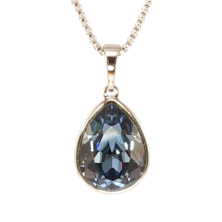 Кулон Xuping колір Родій з кр-ми Swarovski на ланцюжку Кристальна крапелька Montana дл. 40-45см х 1мм фото №1