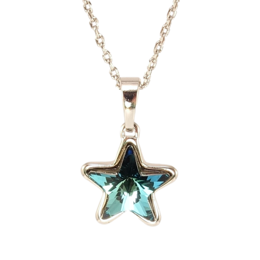 Кулон Xuping цвет Родий с кр-ми Swarovski на цепочке Кристальная звездочка Metallic Blue дл. 42-47см х 1мм фото №1 Кулон Xuping цвет Родий с кр-ми Swarovski на цепочке Кристальная звездочка Metallic Blue дл. 42-47см х 1мм фото №1