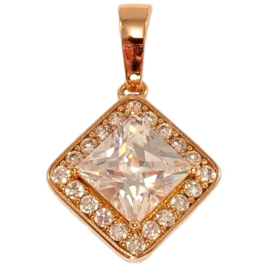 Кулон Xuping Позолота РО Ромб с кристаллом в обрамлении циркония 13х13мм фото №1