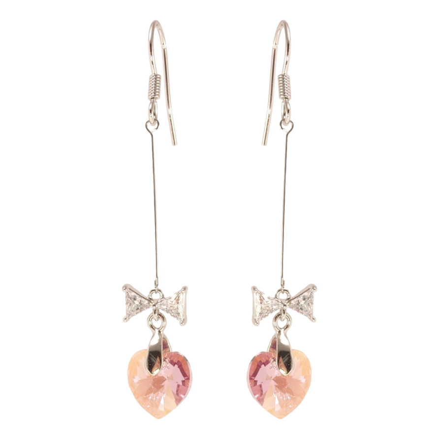 Сережки Xuping колір Родій з кристалами Swarovski французький замок Кристальні серця Rose з бантами фото №1