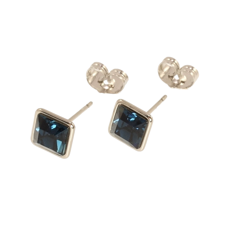 Серьги Xuping цвет Родий с кристаллами Swarovski пусеты Кристаллы Montana 8х8мм фото №9