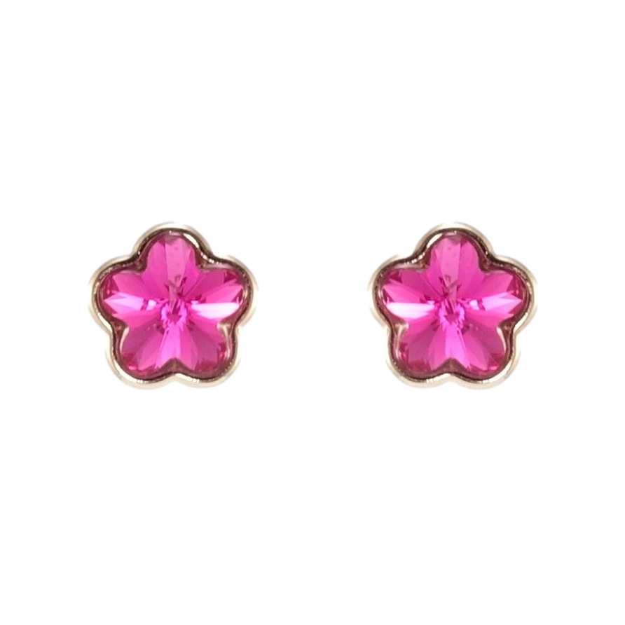 Сережки Xuping колір Родій з кристалами Swarovski пусети Кристальні квіточки Fuchsia фото №1