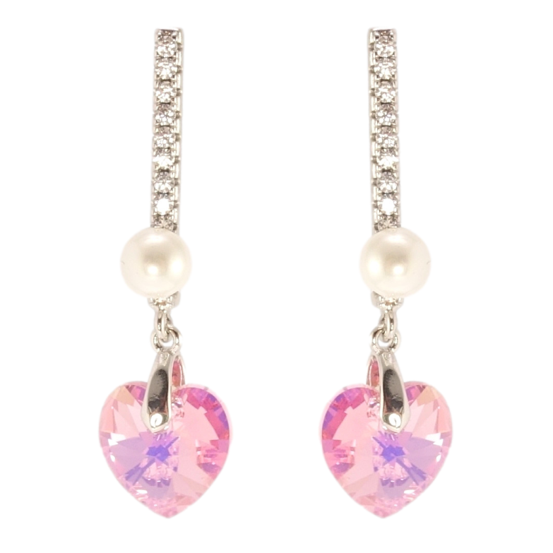 Сережки Xuping колір Родій з кристалами Swarovski пусети Дорожки кристалів з серцями Rose Delite фото №1