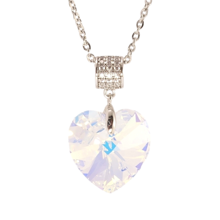 Кулон Xuping колір Родій з кр-ми Swarovski на ланцюжку Кристальне серце Shimmer дл. 40-45см х 2мм фото №2