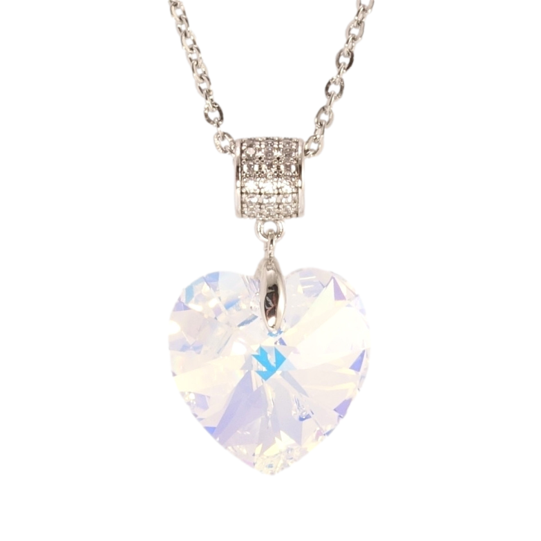 Кулон Xuping цвет Родий с кр-ми Swarovski на цепочке Кристальное сердце Shimmer дл. 40-45см х 2мм фото №1