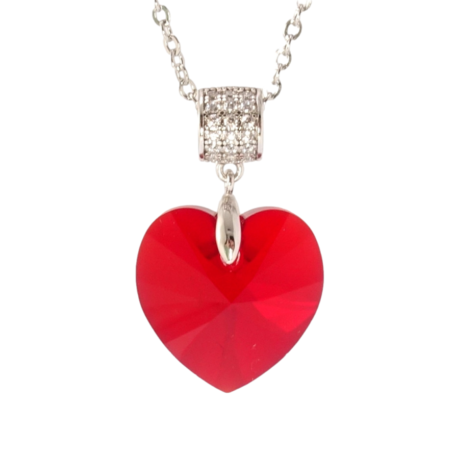 Кулон Xuping цвет Родий с кр-ми Swarovski на цепочке Кристальное сердце Siam дл. 40-45см х 2мм фото №1 Кулон Xuping цвет Родий с кр-ми Swarovski на цепочке Кристальное сердце Siam дл. 40-45см х 2мм фото №1