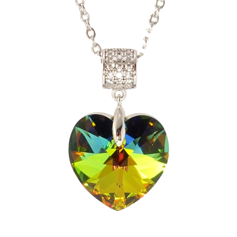 Кулон Xuping колір Родій з кр-ми Swarovski на ланцюжку Кристальне серце Vitrail Medium дл. 40-45см х 2мм фото №1