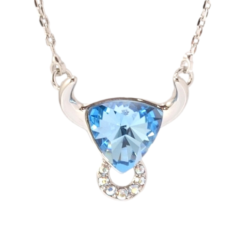 Кулон Xuping колір Родій з кр-ми Swarovski на ланцюжку Телець із кристалом Aquamarine дл. 44-49см х 1мм фото №1