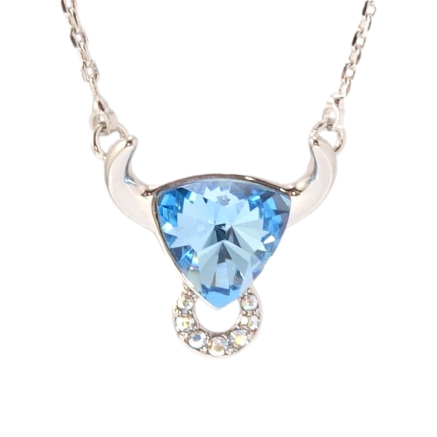 Кулон Xuping колір Родій з кр-ми Swarovski на ланцюжку Телець із кристалом Aquamarine дл. 44-49см х 1мм фото №1 Кулон Xuping колір Родій з кр-ми Swarovski на ланцюжку Телець із кристалом Aquamarine дл. 44-49см х 1мм фото №1