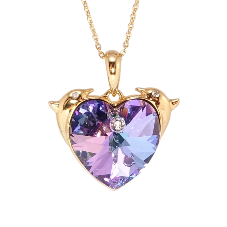 Кулон Xuping цвет 18K с кр-ми Swarovski на цепочке Сердце Paradise Shine с дельфинами дл. 39-44см х 1мм фото №1 Кулон Xuping цвет 18K с кр-ми Swarovski на цепочке Сердце Paradise Shine с дельфинами дл. 39-44см х 1мм фото №1
