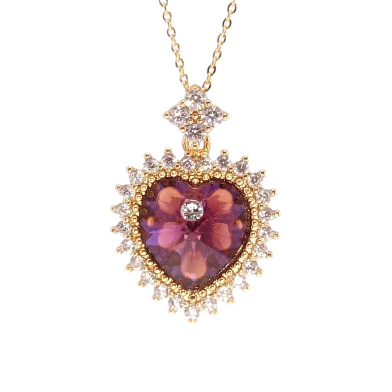 Кулон Xuping колір 18K з кр-ми Swarovski на ланцюжку Серце Burgundy в обрамленні кристалами дл. 40-45см х фото №1