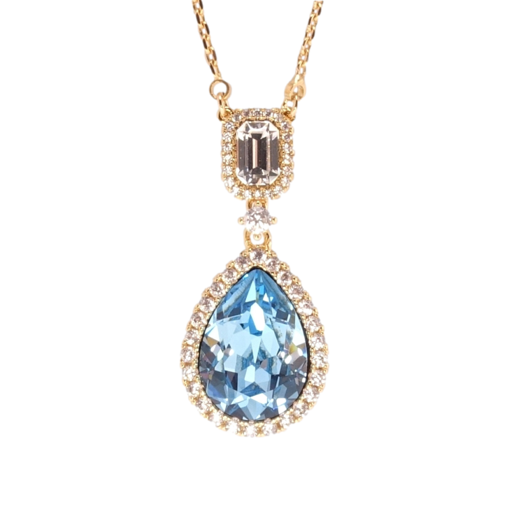 Кулон Xuping колір 18K з кр-ми Swarovski на ланцюжку Крапелька Aquamarine з кристалами дл. 40-45см х 1мм фото №5