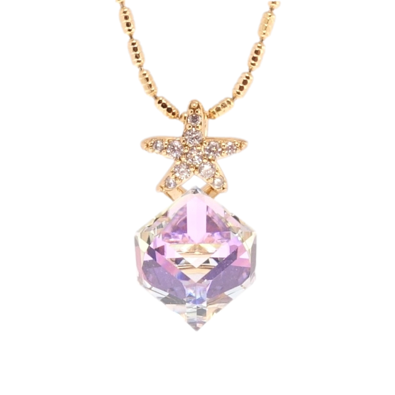 Кулон Xuping цвет 18K с кр-ми Swarovski на цепочке Кубик Smoky Mauve с звездочкой дл. 40-45см х 1мм фото №1