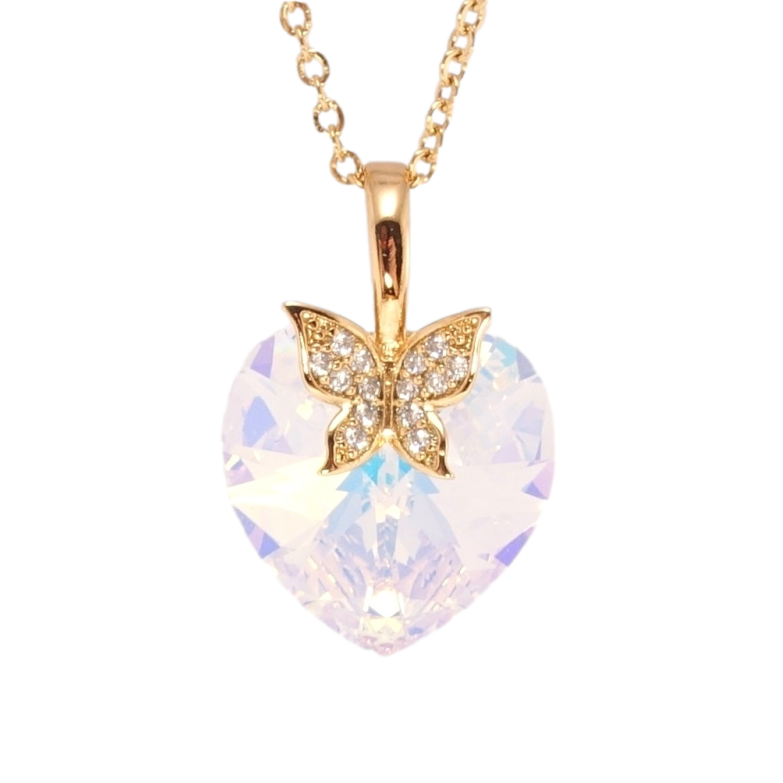 Кулон Xuping цвет 18K с кр-ми Swarovski на цепочке Сердечко Shimmer с бабочкой дл. 40-45см х 2мм фото №2