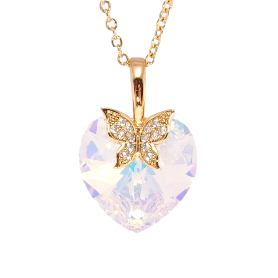 Кулон Xuping цвет 18K с кр-ми Swarovski на цепочке Сердечко Shimmer с бабочкой дл. 40-45см х 2мм фото №1