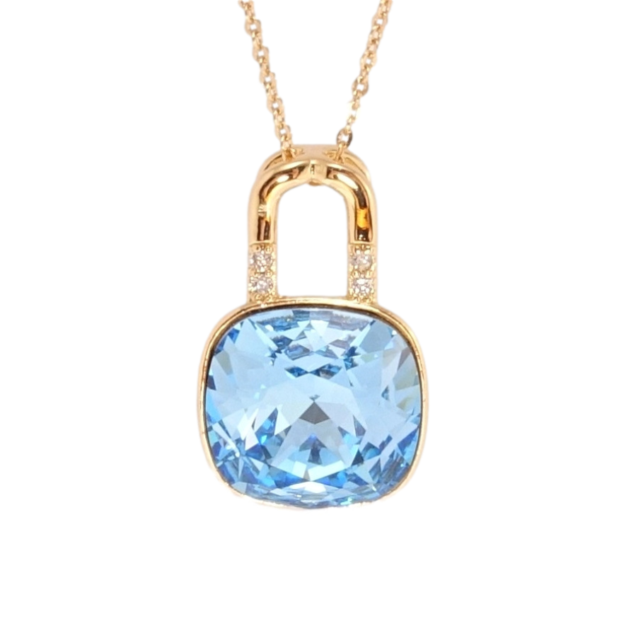 Кулон Xuping колір 18K з кр-ми Swarovski на ланцюжку Замочок із кристалом Aquamarine дл. 39-44см х 1мм фото №1
