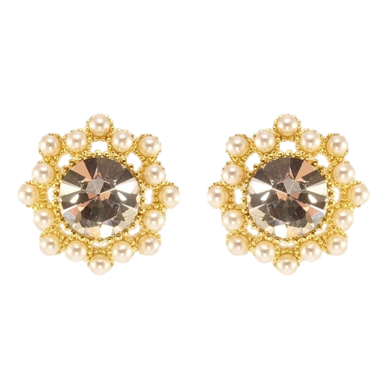 Серьги Xuping цвет 14K с кристаллами Swarovski пусеты Цветочки с кристаллом Clear и мелким жемчугом фото №4